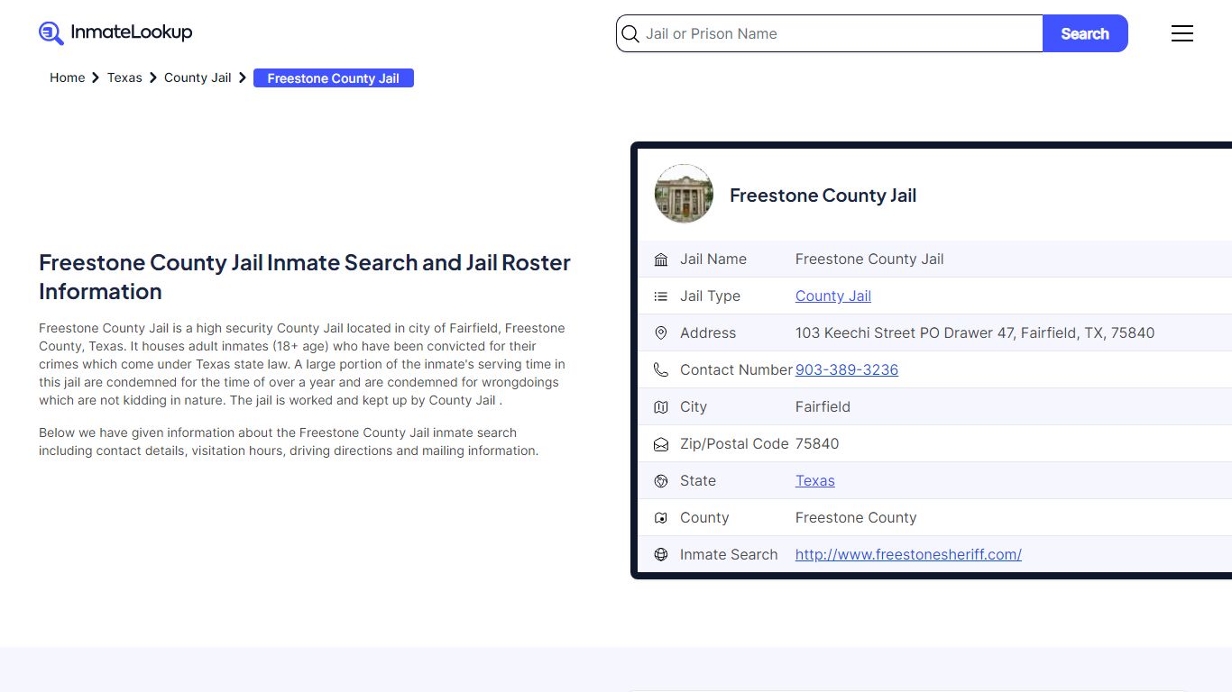 Freestone County Jail (TX) Inmate Search Texas - Inmate Lookup